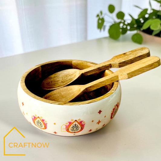 Wooden Serving Bowl with Server Set