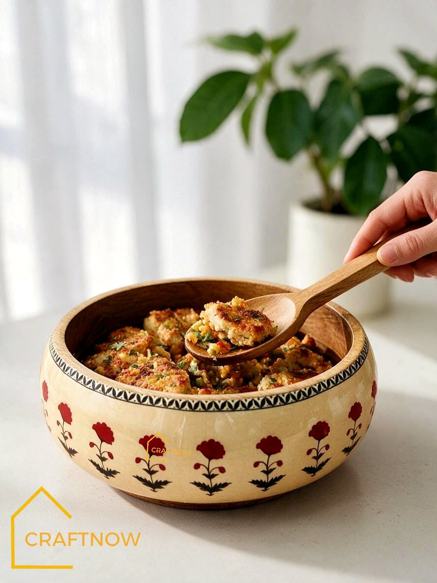 Wooden Serving Bowl with Server Set