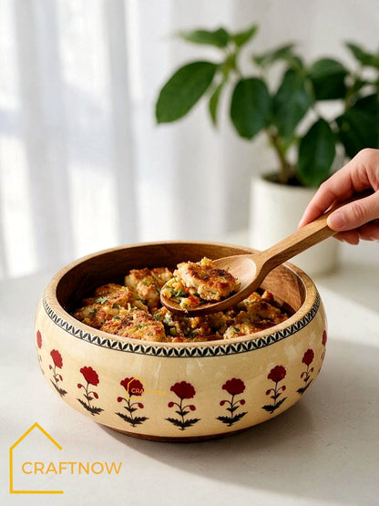 Wooden Serving Bowl with Server Set