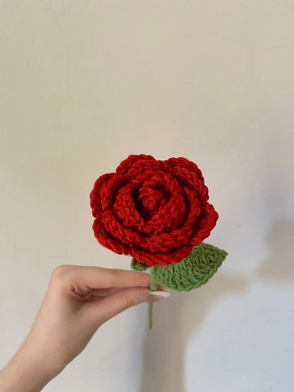 Crochet Red Rose Stick
