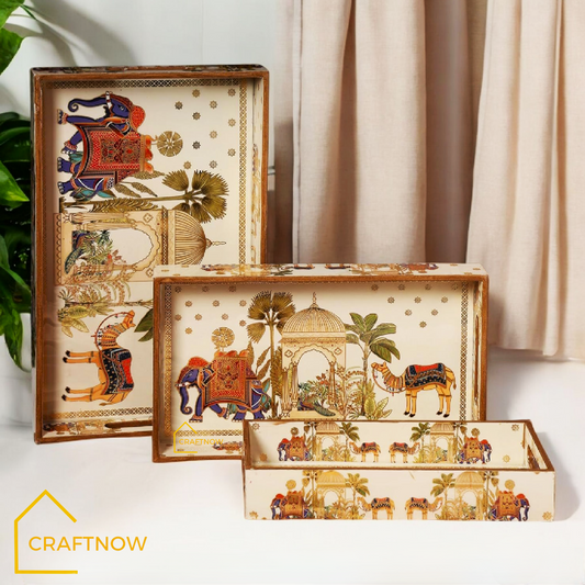 Premium Wooden Serving Tray Set of 3