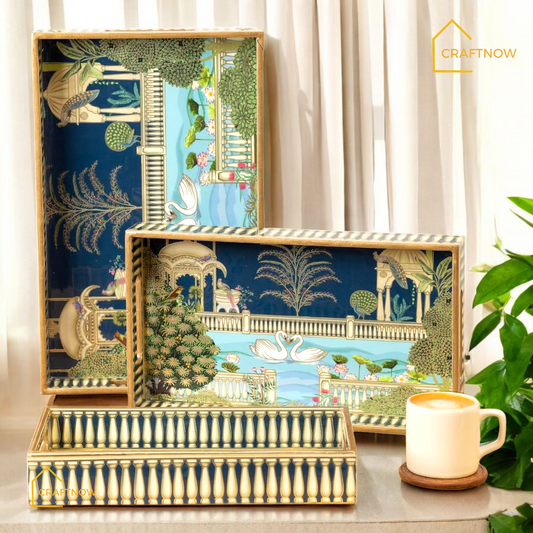 Premium Wooden Serving Tray Set of 3