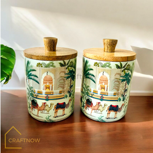 Premium Wooden Air Tight Jar Set of 2