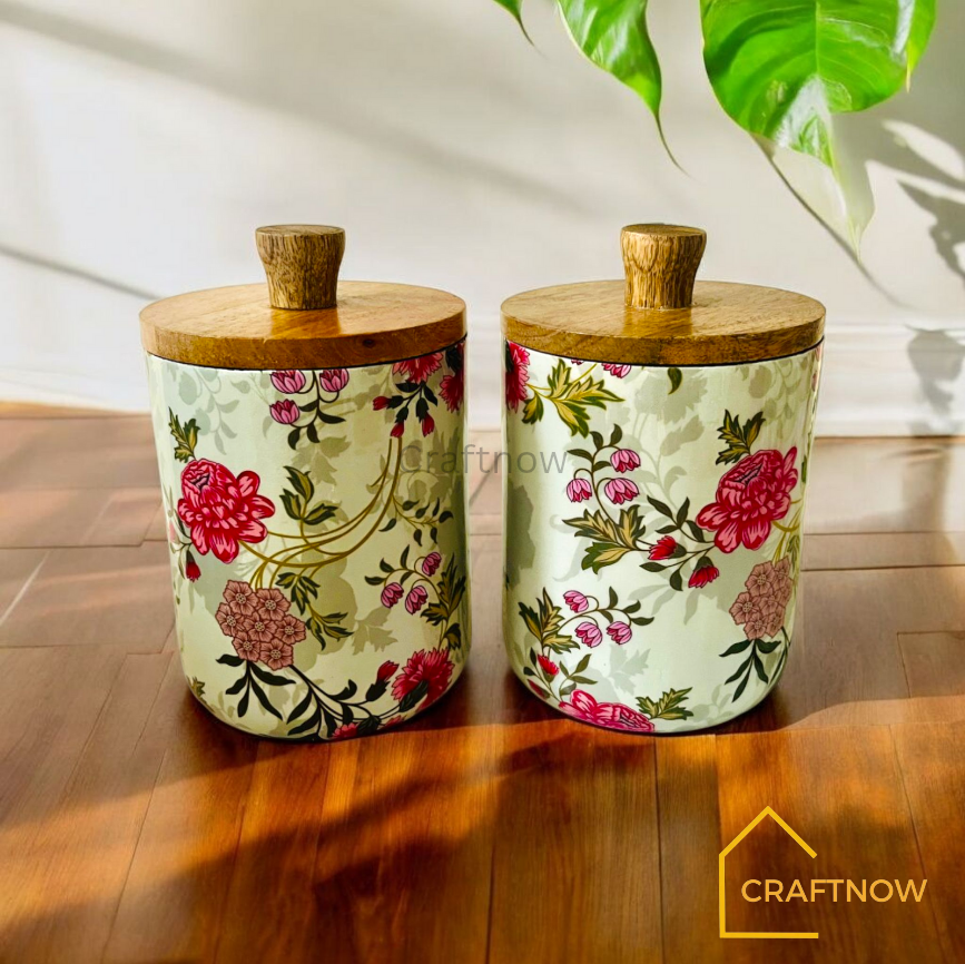 Premium Wooden Air Tight Jar Set of 2
