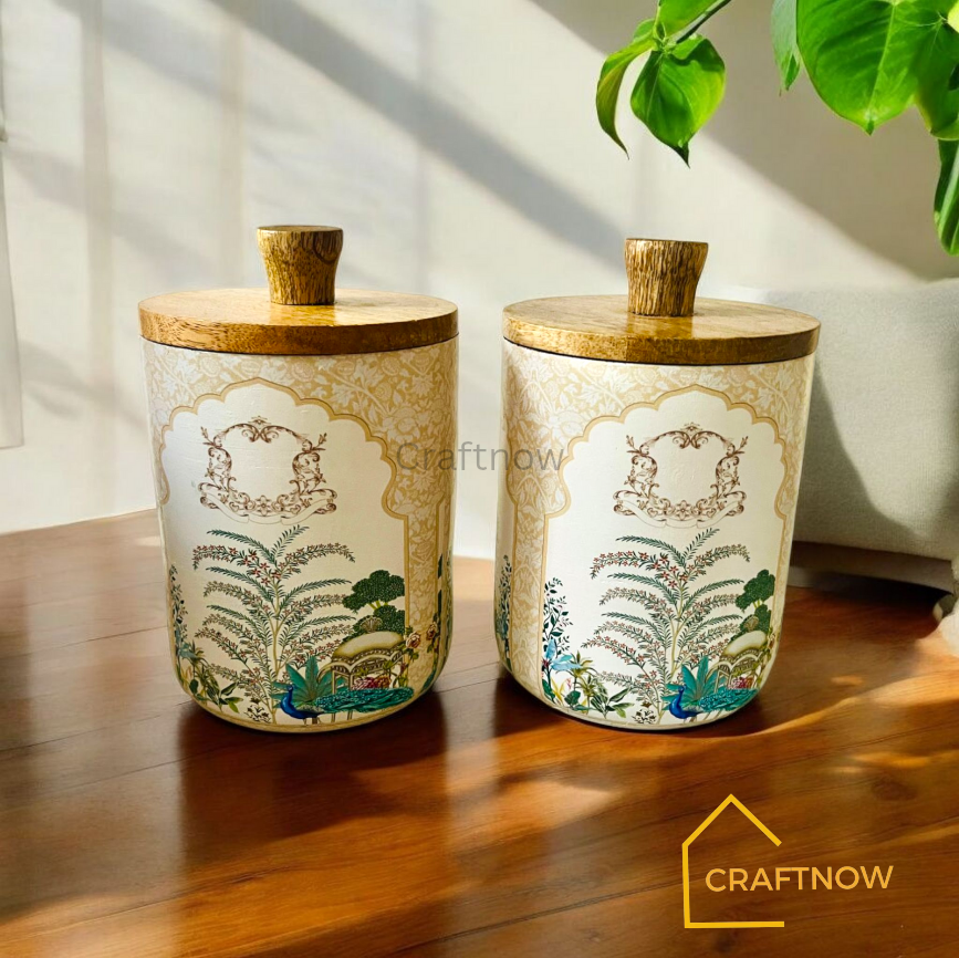 Premium Wooden Air Tight Jar Set of 2