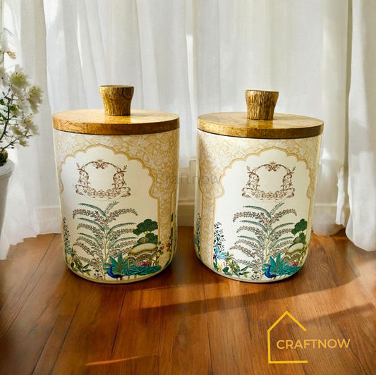 Premium Wooden Air Tight Jar Set of 2