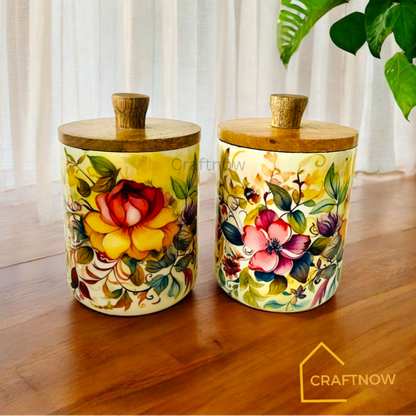 Premium Wooden Air Tight Jar Set of 2
