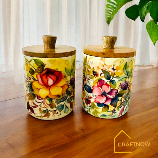 Premium Wooden Air Tight Jar Set of 2