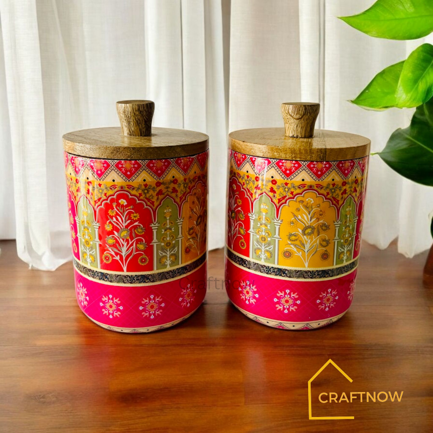 Premium Wooden Air Tight Jar Set of 2