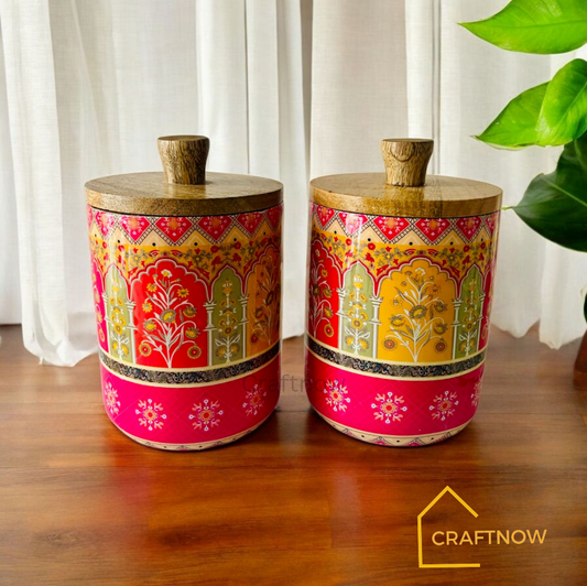 Premium Wooden Air Tight Jar Set of 2