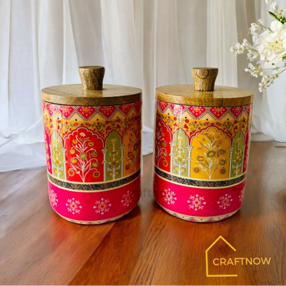 Premium Wooden Air Tight Jar Set of 2