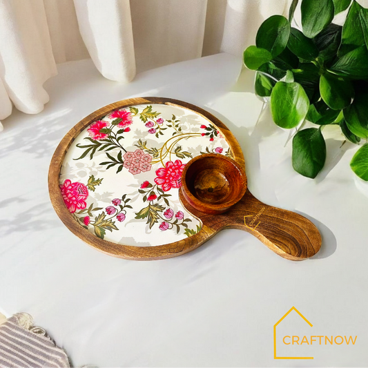 Wooden Serving Platter with a Bowl