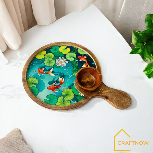 Wooden Serving Platter with a Bowl