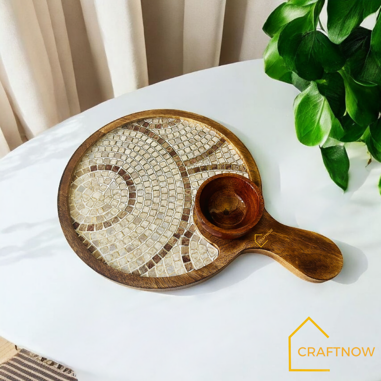 Wooden Serving Platter with a Bowl