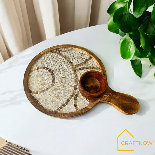 Wooden Serving Platter with a Bowl