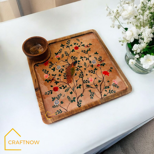 Wooden Serving Platter with a Bowl