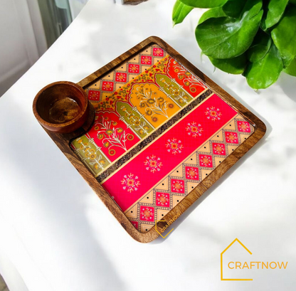 Wooden Serving Platter with a Bowl