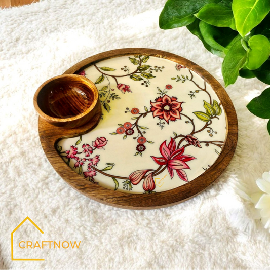 Wooden Serving Platter with a Bowl