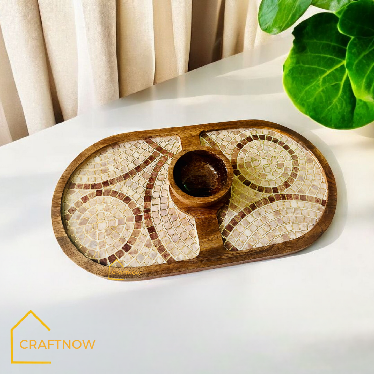 Wooden Serving Platter with a Bowl