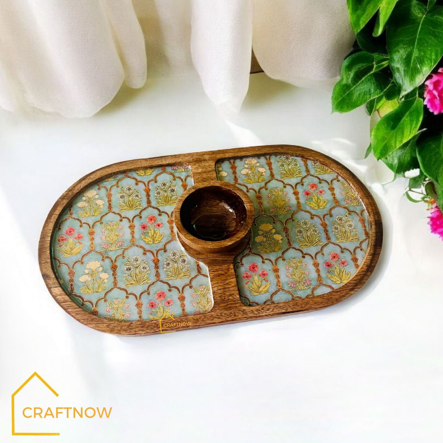 Wooden Serving Platter with a Bowl