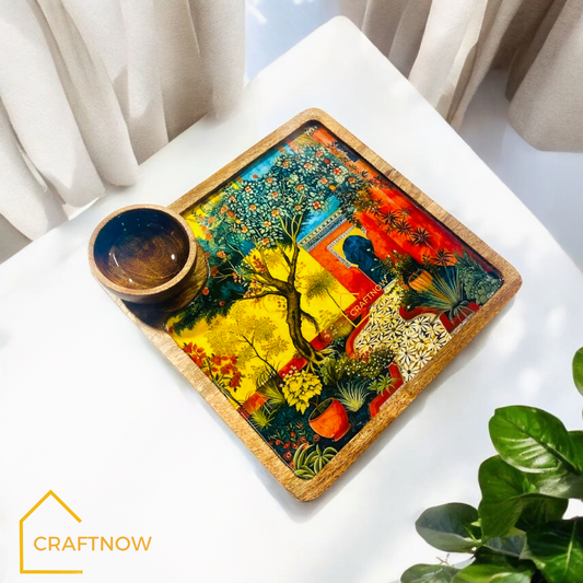 Wooden Serving Platter with a Bowl