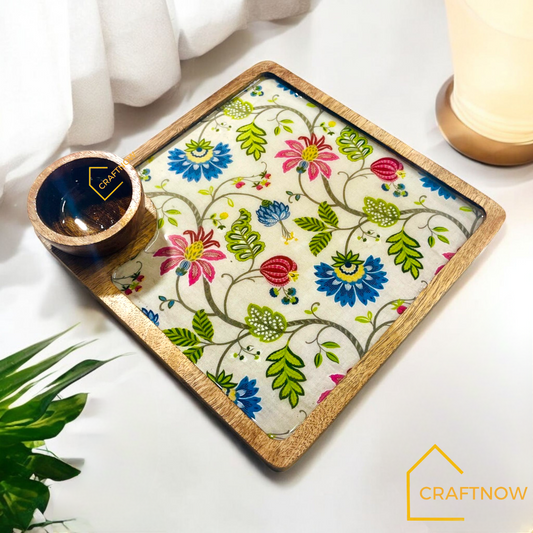 Wooden Serving Platter with a Bowl
