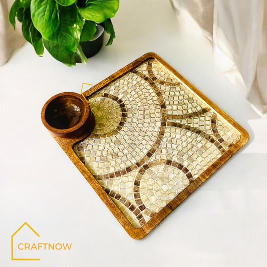 Wooden Serving Platter with a Bowl