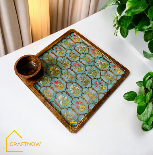 Wooden Serving Platter with a Bowl