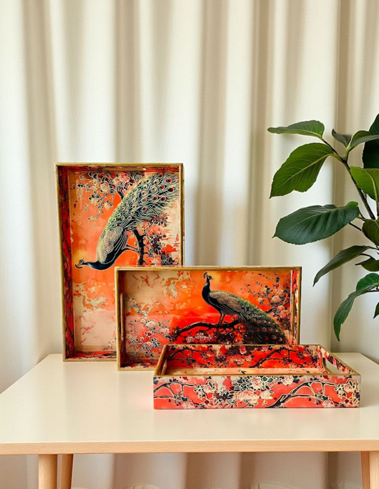 Premium Wooden Serving Tray Set of 3