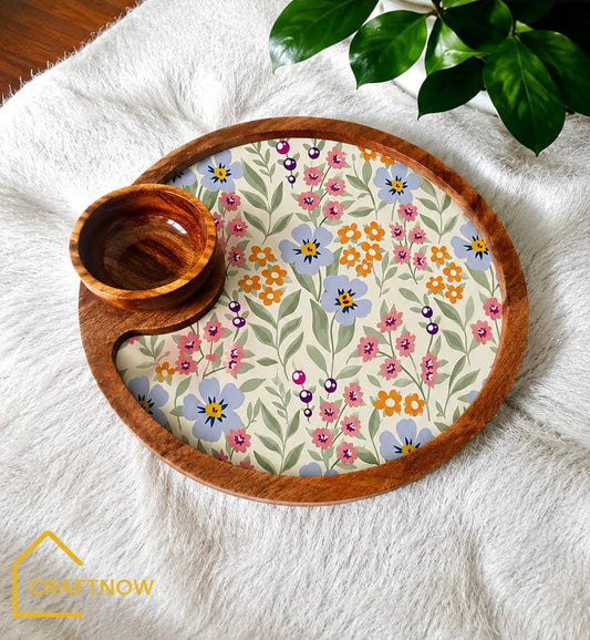 Wooden Serving Platter with a Bowl