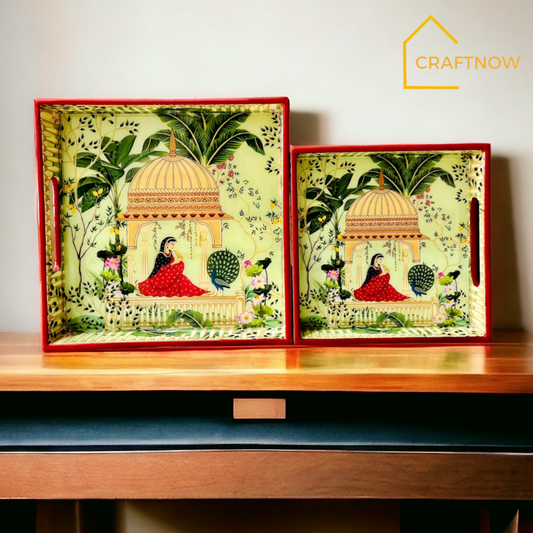 Premium Wooden Square Tray Set of 2