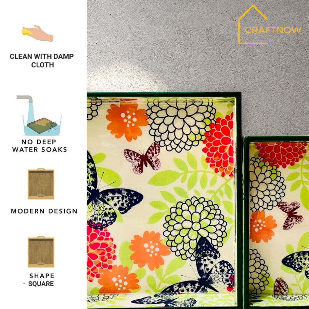 Premium Wooden Square Tray Set of 2