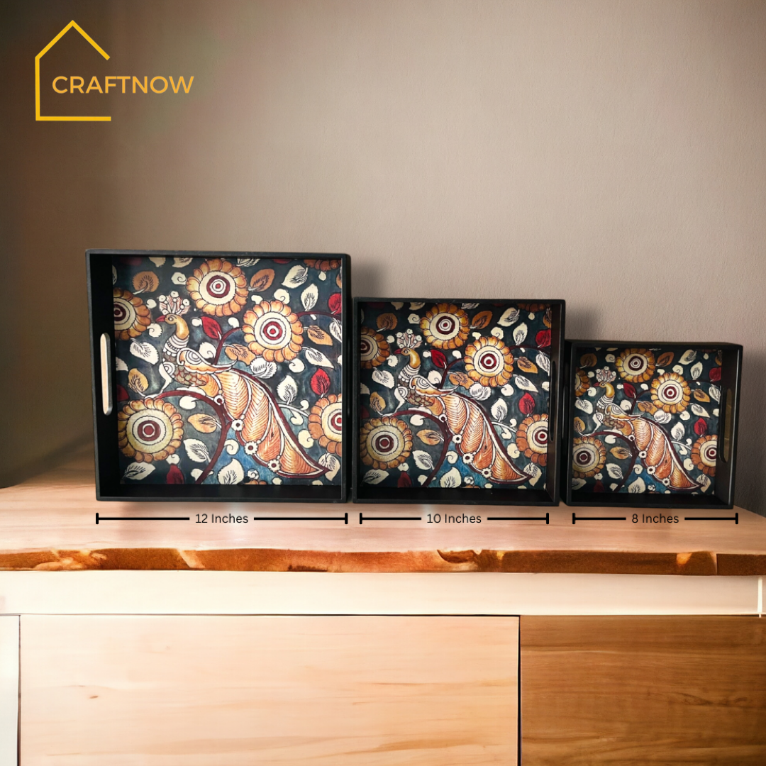 Premium Wooden Square Tray Set of 3