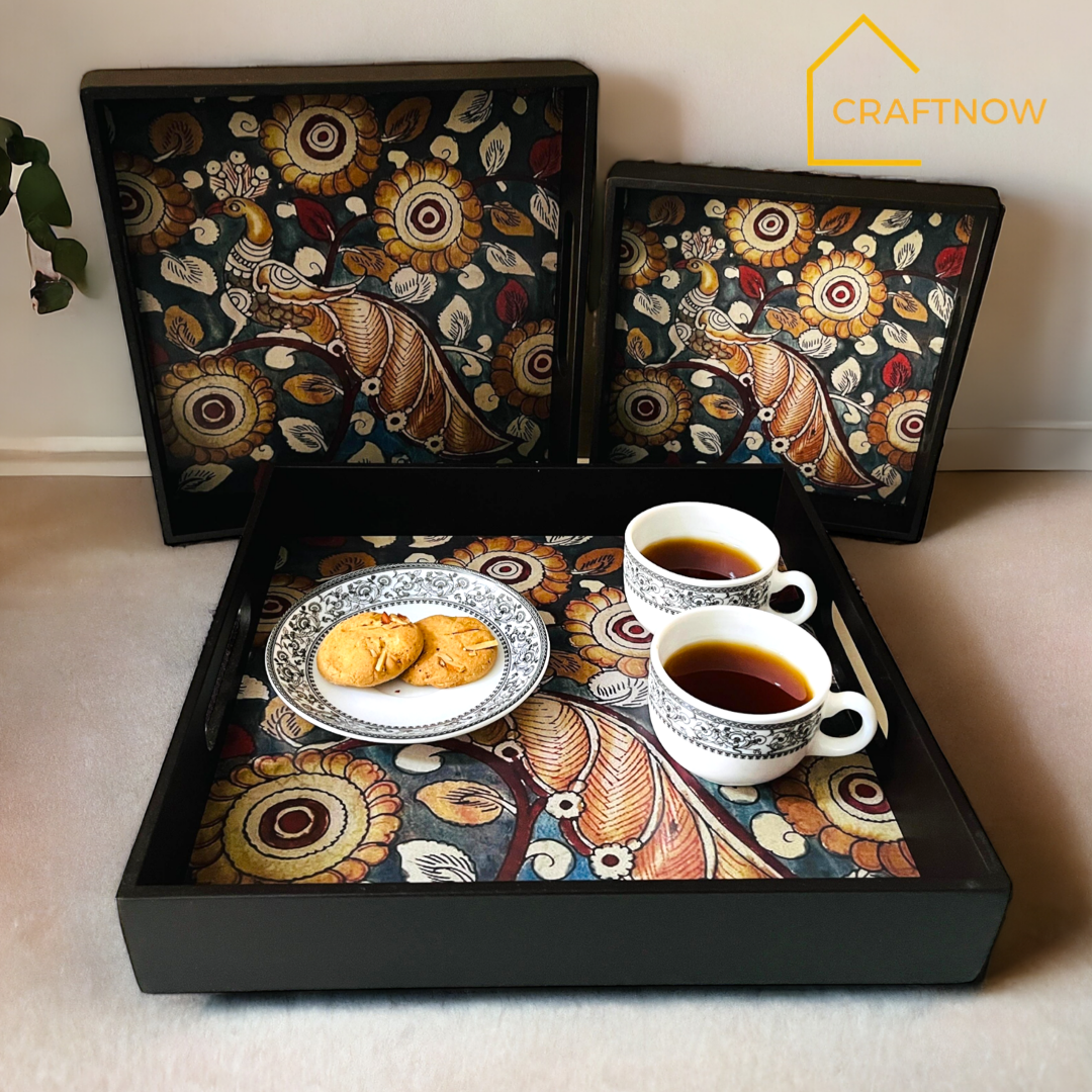 Premium Wooden Square Tray Set of 3