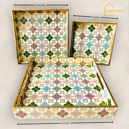 Premium Wooden Square Tray Set of 3