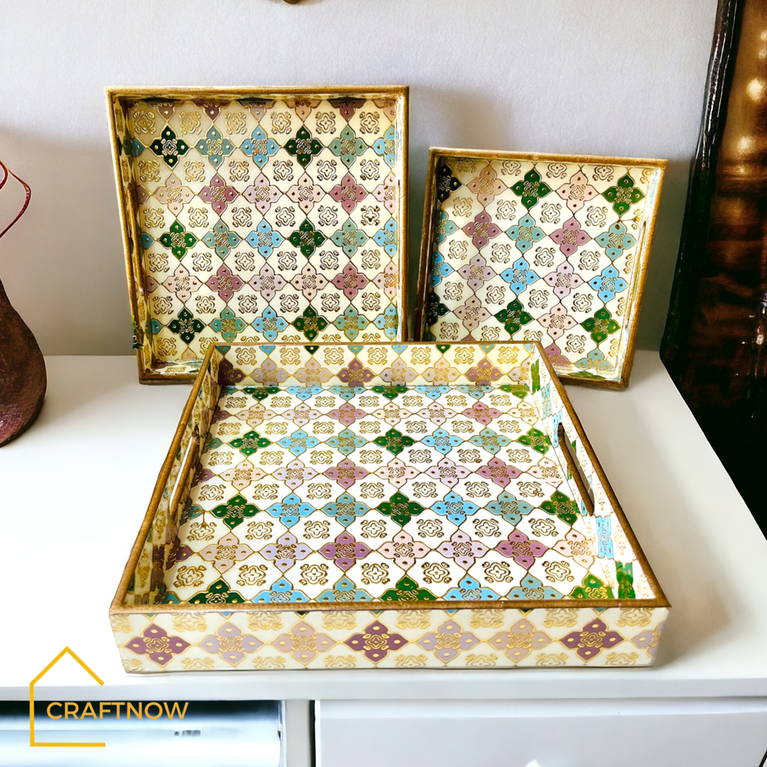 Premium Wooden Square Tray Set of 3