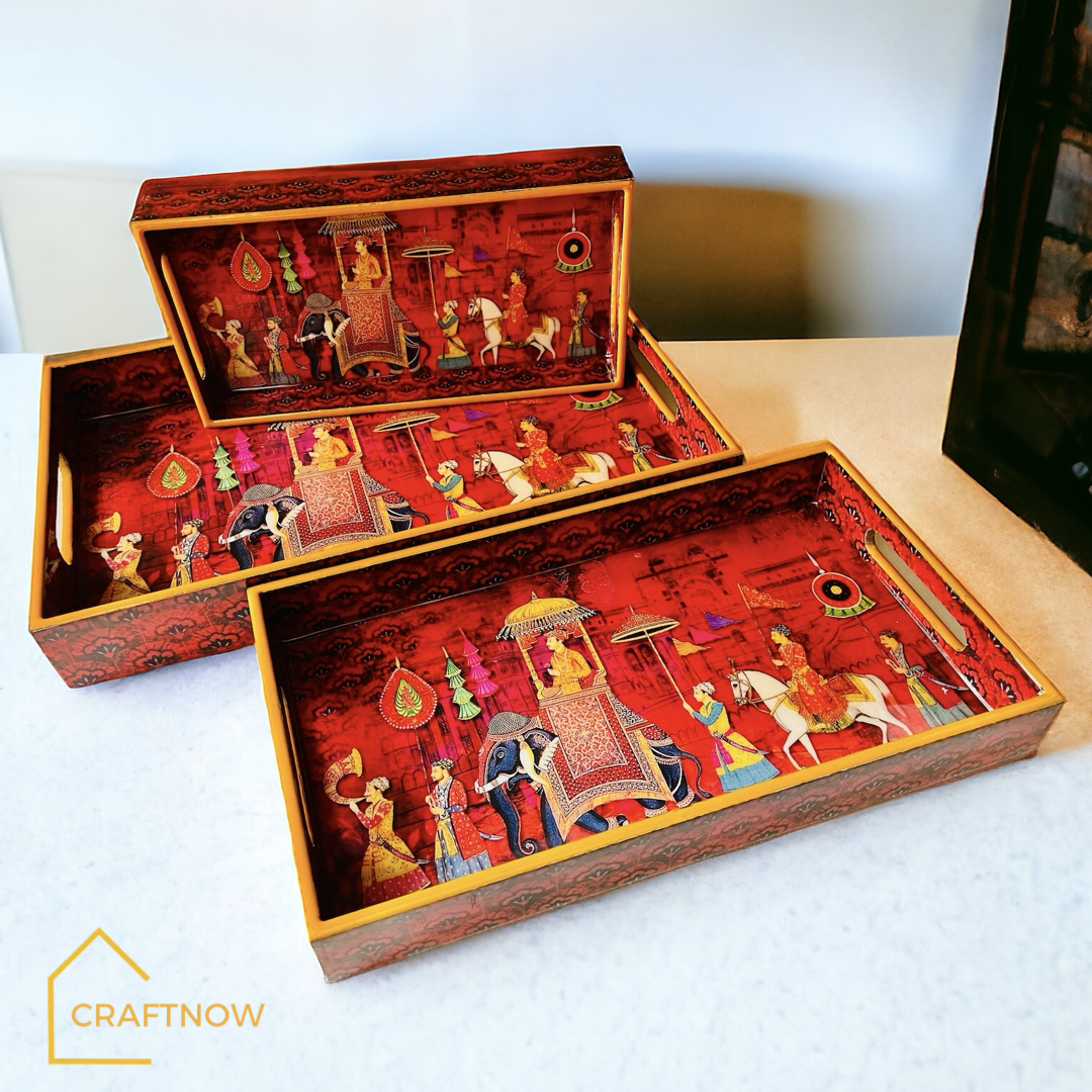 Premium Wooden Serving Tray Set of 3