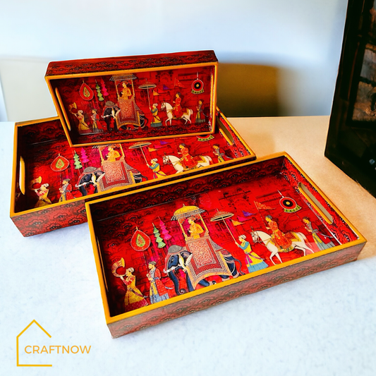 Premium Wooden Serving Tray Set of 3