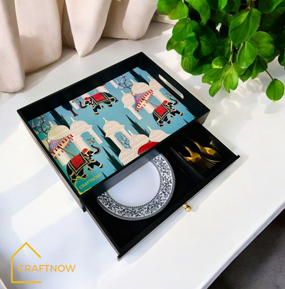 Rectangular Wooden Trays with Chest of Drawer