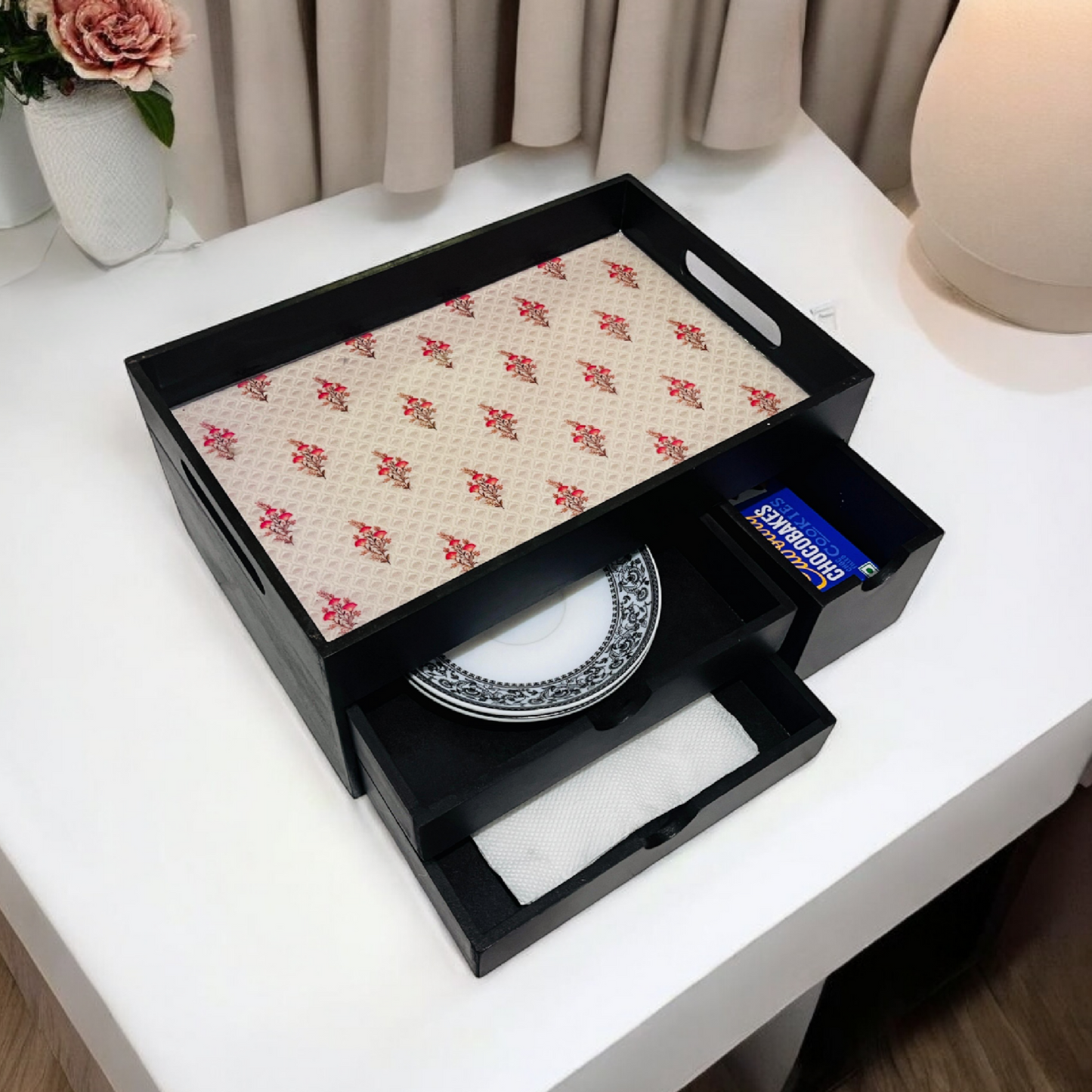 Rectangular Wooden Trays with Chest of Drawer