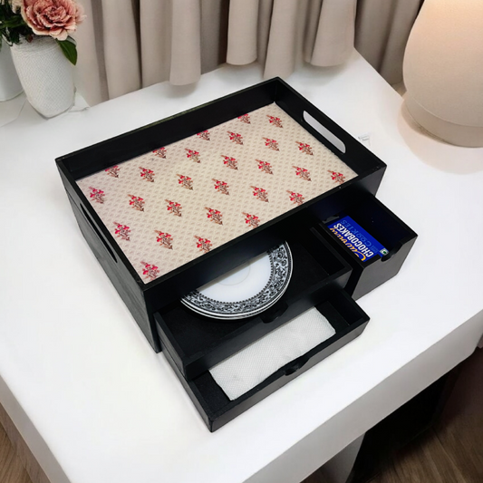 Rectangular Wooden Trays with Chest of Drawer