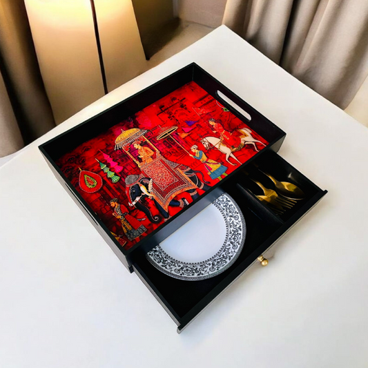 Rectangular Wooden Trays with Chest of Drawer