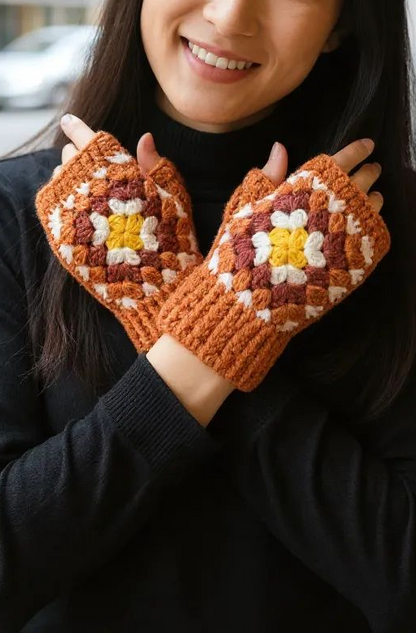 Cozy Granny Square Gloves