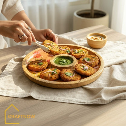 Wooden Serving Chip & Dip Platter with a Bowl