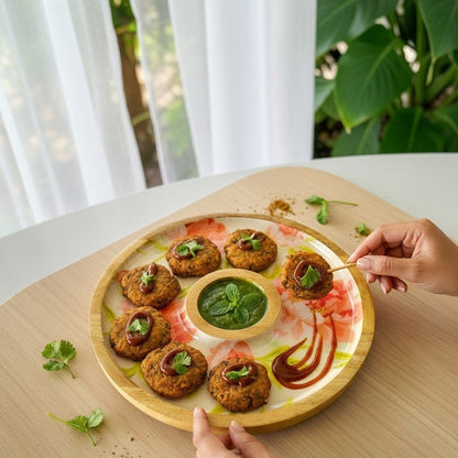 Wooden Serving Chip & Dip Platter with a Bowl