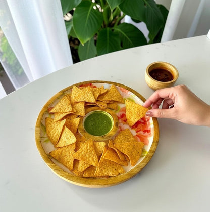 Wooden Serving Chip & Dip Platter with a Bowl