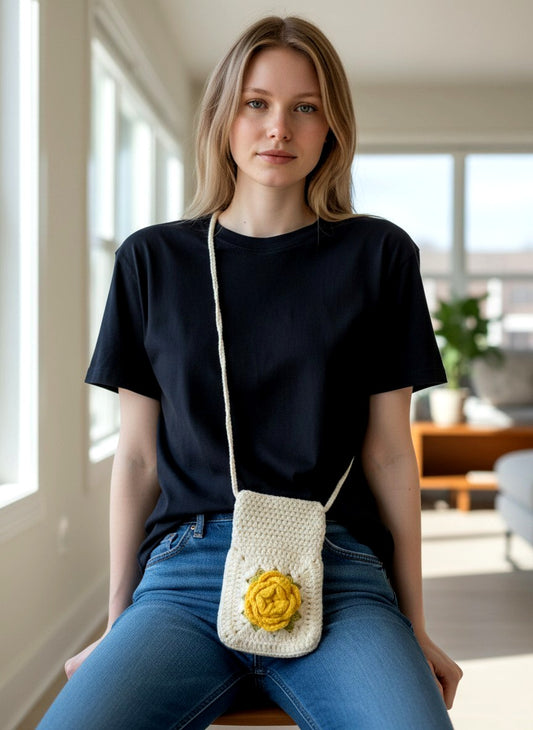 Pinteresty Crochet Rose Mobile Sling Bag