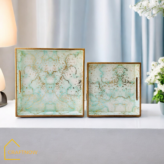 Premium Wooden Square Tray Set of 2
