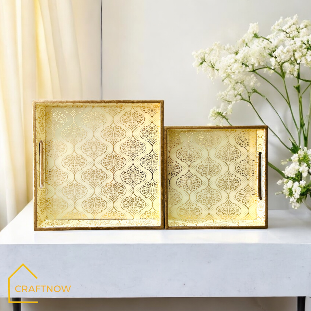 Premium Wooden Square Tray Set of 2
