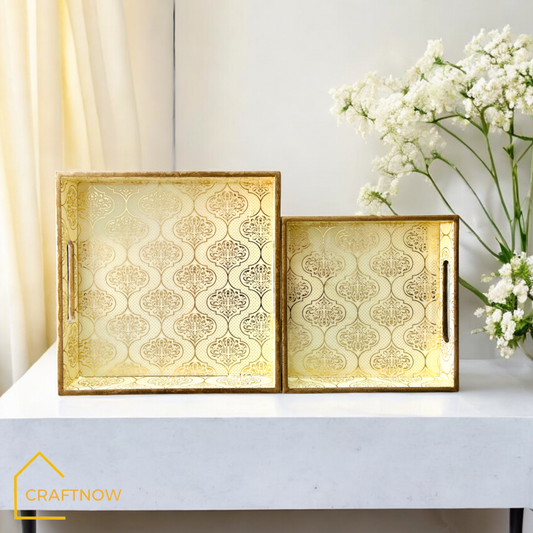Premium Wooden Square Tray Set of 2